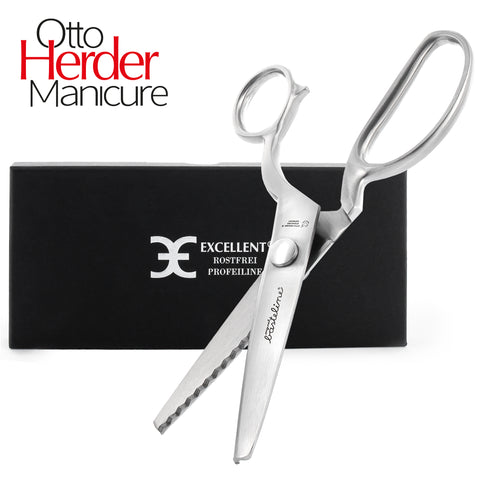Otto Herder Zackenschere – Manicure Stoffschere mit 5 mm Schnittbreite, 21 cm rostfreier Edelstahl, in Aufbewahrungsbox, ideal zum Schneidern und Basteln