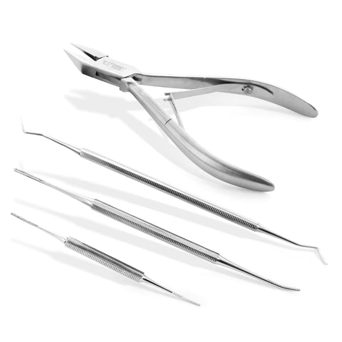 Otto Herder Manicure Pediküre Set aus Nagelzange, Eckenfeilen und Eckenheber, gegen eingewachsene Zehennägel, professionelles Nagelpflegeset aus Edelstahl