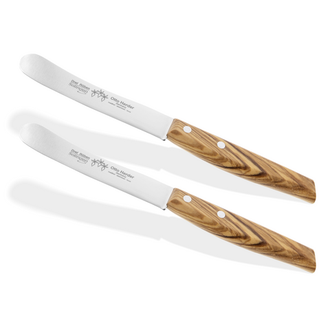 Otto Herder Buckelsmesser 2er-Set Premium - Olivenholzgriff, Buttermesser, 22,2 cm - Solingen Frühstücksmesser rostfreier Edelstahl