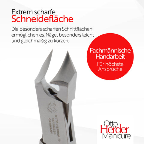 Otto Herder Fußnagelzange – Kopfschneider aus rostfreiem Edelstahl, 14 cm, mit Doppelfeder, ideal für starke Fußnägel, Fußpflege und Pediküre