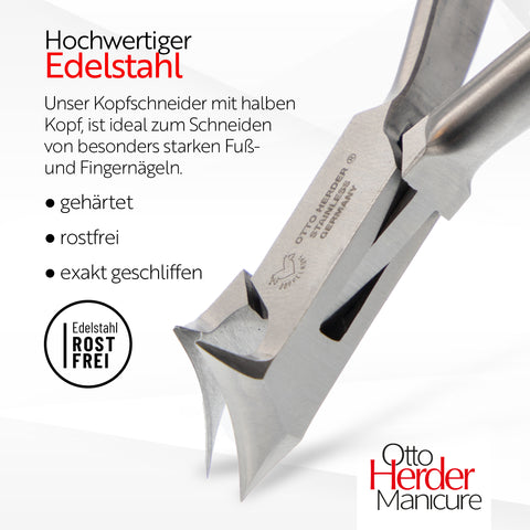 Otto Herder Fußnagelzange – Kopfschneider aus rostfreiem Edelstahl, 14 cm, mit Doppelfeder, ideal für starke Fußnägel, Fußpflege und Pediküre