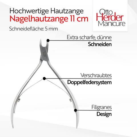 Otto Herder Hautzange – Nagelhautzange zur Bearbeitung überstehender Nagelhaut, 11 cm rostfreier Edelstahl, 5 mm Schneidefläche, für Finger- und Fußnägel