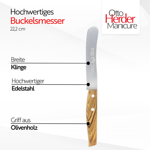 Otto Herder Buckelsmesser 2er-Set Premium - Olivenholzgriff, Buttermesser, 22,2 cm - Solingen Frühstücksmesser rostfreier Edelstahl