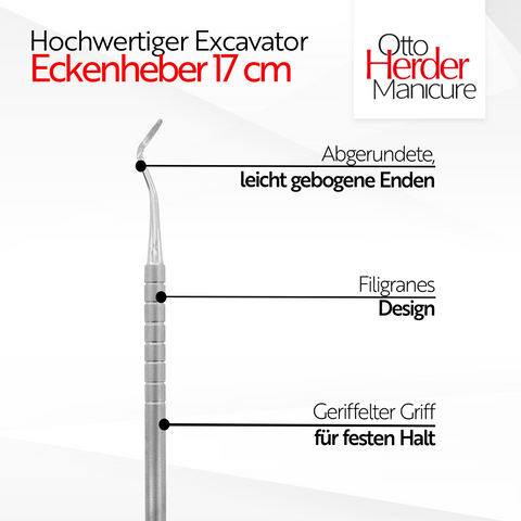 Otto Herder Eckenheber Excavator – Doppelinstrument, rostfrei, 17 cm, für Maniküre & Pediküre