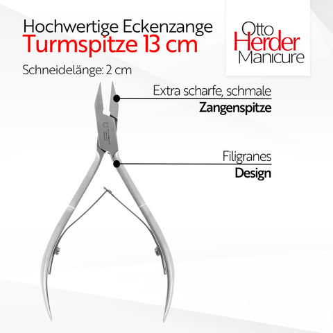 Otto Herder Eckenzange Turmspitz Nagelzange 10,5 cm – Rostfreie Edelstahl Fusspflegezange für eingewachsene Nägel