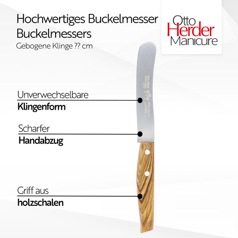Otto Herder Buckelsmesser aus Solingen – Frühstücksmesser mit Olivenholzgriff, 22,2 cm, Rostfrei, Dünnschliff & Handabzug