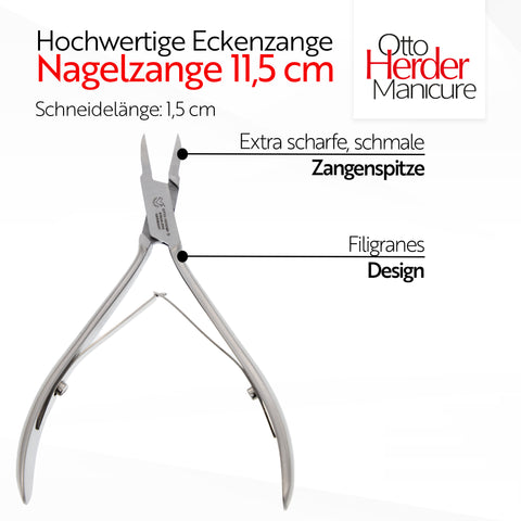 OTTO HERDER - Eckenzange 11,2cm rostfrei für die Fusspflege - Nagelzange Spitz mit schlanker dünner Schneide