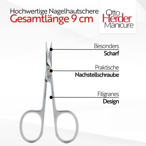 Otto Herder Hautschere – Nagelhautschere aus rostfreiem Edelstahl, 9 cm, mit goldener Schraube, ideal zum präzisen Schneiden abstehender Nagelhaut