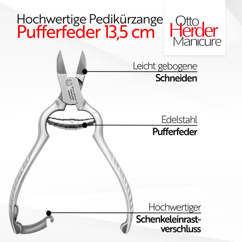 Otto Herder Nagelzange 13,5 cm – Pedikürzange mit Pufferfeder, Rostfrei, Für Zehennägel und Fingernägel