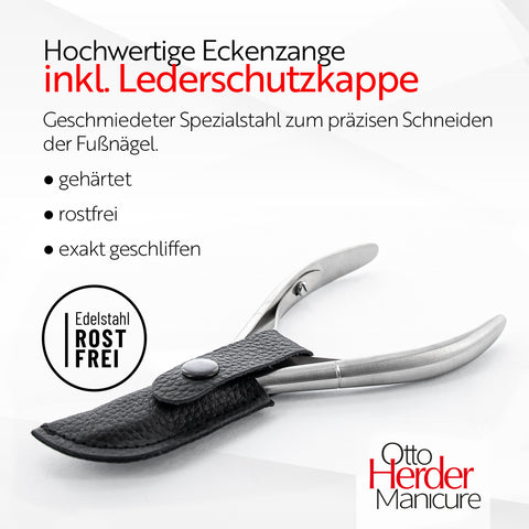 Otto Herder Eckenzange – Nagelzange mit schlanker Spitze, 13 cm rostfreier Edelstahl, für präzise Bearbeitung des Nagelfalzes und Pflege eingewachsener Zehennägel