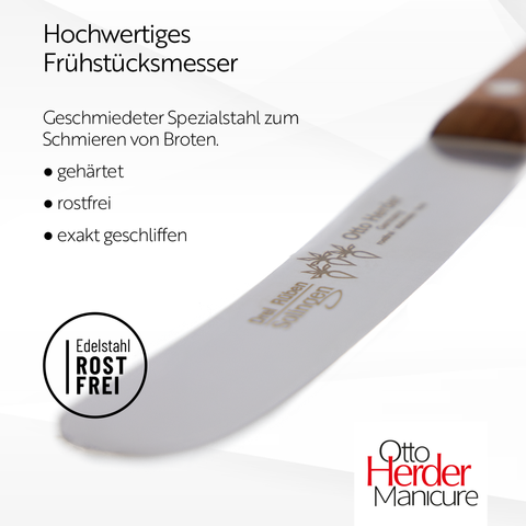 Otto Herder Buckelsmesser – Frühstücksmesser mit breiter Klinge, 22,5 cm rostfreier Edelstahl, Griff aus Pflaumenholz, Made in Germany