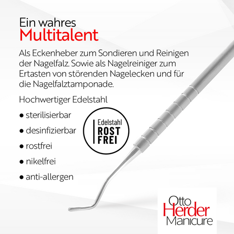 Otto Herder Eckenheber Excavator – Doppelinstrument, rostfrei, 17 cm, für Maniküre & Pediküre