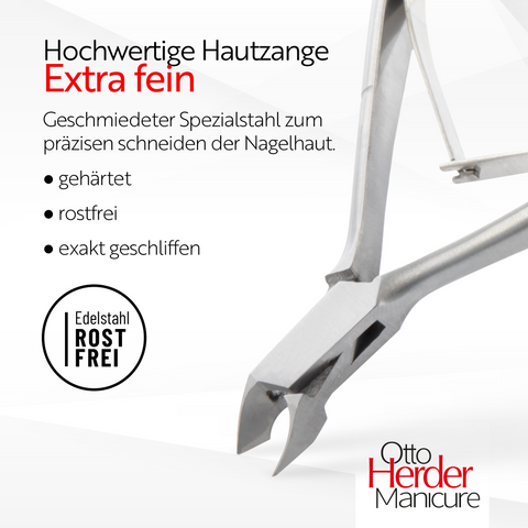 Otto Herder Hautzange – Nagelhautzange zur Bearbeitung überstehender Nagelhaut, 11 cm rostfreier Edelstahl, 5 mm Schneidefläche, für Finger- und Fußnägel