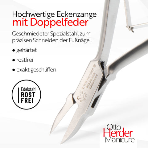 Otto Herder Eckenzange – Nagelzange mit schlanker Spitze, 13 cm rostfreier Edelstahl, für präzise Bearbeitung des Nagelfalzes und Pflege eingewachsener Zehennägel