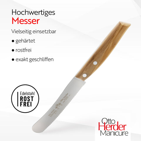 Otto Herder Buckelsmesser – 2er-Set Frühstücksmesser mit breiter Klinge und Wellenschliff, 22,2 cm rostfreier Edelstahl, Griff aus hochwertigem Olivenholz, Made in Germany