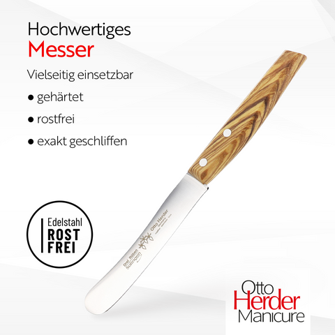 Otto Herder Buckelsmesser 2er-Set Premium - Olivenholzgriff, Buttermesser, 22,2 cm - Solingen Frühstücksmesser rostfreier Edelstahl