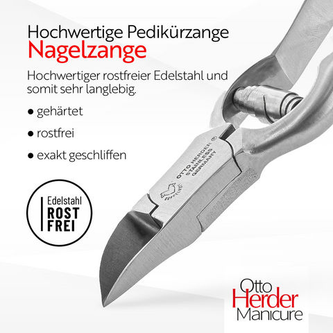Otto Herder Nagelzange 13,5 cm – Pedikürzange mit Pufferfeder, Rostfrei, Für Zehennägel und Fingernägel
