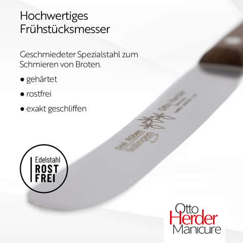 Otto Herder Buckelsmesser – Frühstücksmesser mit breiter Klinge, 22,5 cm rostfreier Edelstahl, Griff aus hochwertigem Nussholz, Made in Germany