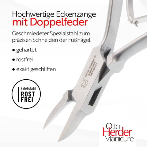 OTTO HERDER - Eckenzange 11,2cm rostfrei für die Fusspflege - Nagelzange Spitz mit schlanker dünner Schneide