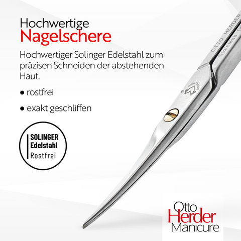 Otto Herder Hautschere – Nagelhautschere aus rostfreiem Edelstahl, 9 cm, mit goldener Schraube, ideal zum präzisen Schneiden abstehender Nagelhaut