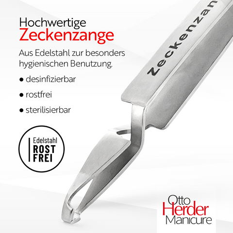 Otto Herder Manicure Zeckenzange 13,5cm, Zeckenpinzette aus Edelstahl für Hunde und Katzen, Kreuzpinzette Zeckenentferner für Menschen