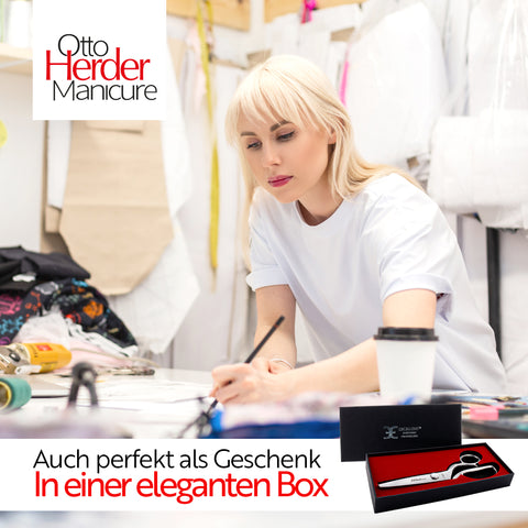 Otto Herder Zackenschere – Manicure Stoffschere mit 5 mm Schnittbreite, 21 cm rostfreier Edelstahl, in Aufbewahrungsbox, ideal zum Schneidern und Basteln