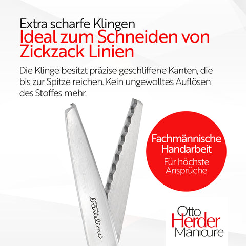 Otto Herder Zackenschere – Manicure Stoffschere mit 5 mm Schnittbreite, 21 cm rostfreier Edelstahl, in Aufbewahrungsbox, ideal zum Schneidern und Basteln