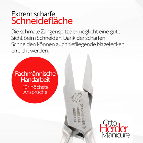 Otto Herder Eckenzange – Nagelzange mit schlanker Spitze, 13 cm rostfreier Edelstahl, für präzise Bearbeitung des Nagelfalzes und Pflege eingewachsener Zehennägel