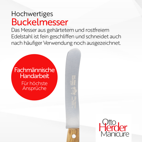Otto Herder Buckelsmesser 2er-Set Premium - Olivenholzgriff, Buttermesser, 22,2 cm - Solingen Frühstücksmesser rostfreier Edelstahl