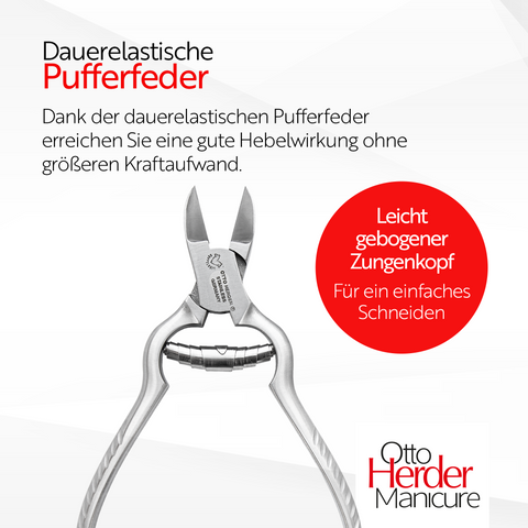Otto Herder Nagelzange 13,5 cm – Pedikürzange mit Pufferfeder, Rostfrei, Für Zehennägel und Fingernägel