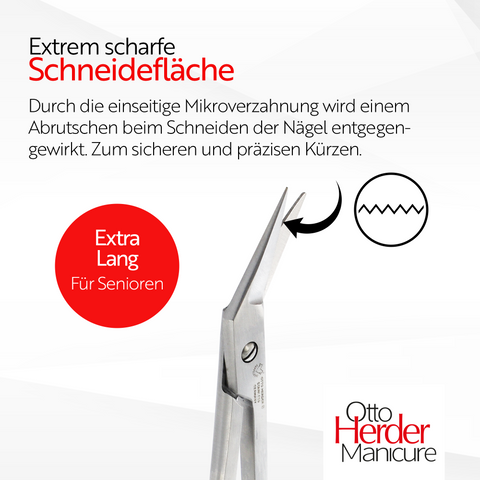 Otto Herder Nagelschere – Extra lange Fußnagelschere mit einseitiger Mikrozahnung, 19 cm rostfreier Edelstahl, ideal für Senioren