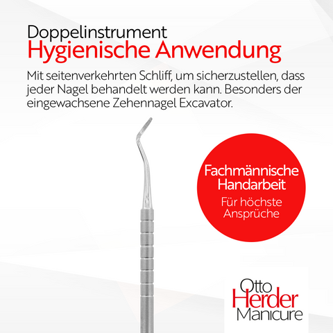 Otto Herder Eckenheber Excavator – Doppelinstrument, rostfrei, 17 cm, für Maniküre & Pediküre