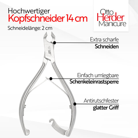 Otto Herder Nagelzange – Kopfschneider für starke Fußnägel, 14 cm rostfreier Edelstahl, 1,8 cm Schnittfläche, ideal für dicke und eingewachsene Zehennägel