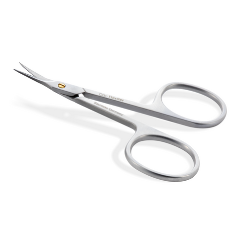 Otto Herder Hautschere – Extra scharfe Nagelhautschere mit goldener Schraube, Turmspitze, 8,5 cm rostfreier Edelstahl, gebogene Schneide (1,5 cm)