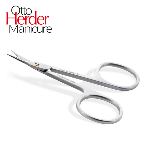 Otto Herder Hautschere – Extra scharfe Nagelhautschere mit goldener Schraube, Turmspitze, 8,5 cm rostfreier Edelstahl, gebogene Schneide (1,5 cm)