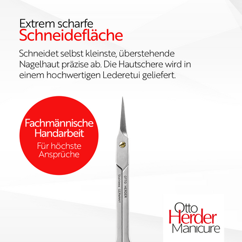 Otto Herder Hautschere – Extra scharfe Nagelhautschere mit goldener Schraube, Turmspitze, 8,5 cm rostfreier Edelstahl, gebogene Schneide (1,5 cm)