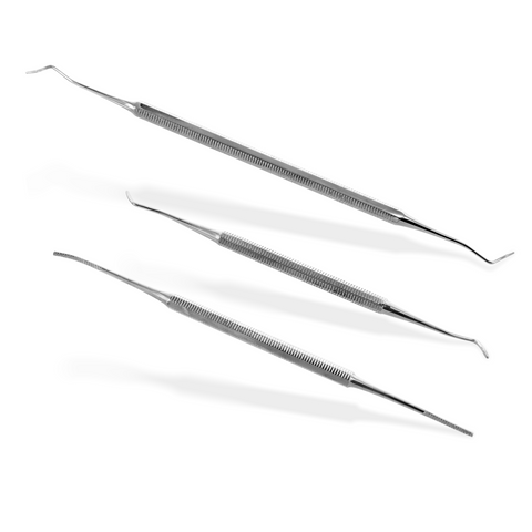 Otto Herder Fußpflege-Instrumenten-Set – 3-teiliges Set: 2x Eckenheber (17 cm und 12,8 cm) und 1x Eckenfeile (15 cm) mit geradem/gebogenem Ende, rostfreier Edelstahl