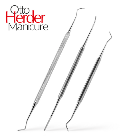 Otto Herder Fußpflege-Instrumenten-Set – 3-teiliges Set: 2x Eckenheber (17 cm und 12,8 cm) und 1x Eckenfeile (15 cm) mit geradem/gebogenem Ende, rostfreier Edelstahl