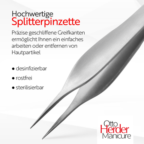 Otto Herder Splitterpinzette – Manicure Pinzette mit spitzer Spitze, 8 cm rostfreier Edelstahl