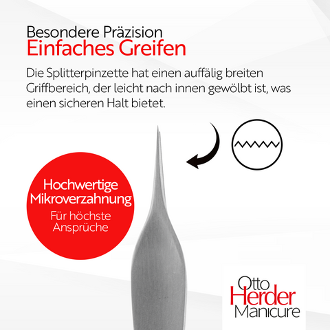 Otto Herder Splitterpinzette – Manicure Pinzette mit spitzer Spitze, 8 cm rostfreier Edelstahl