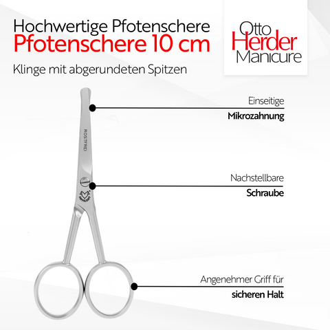 Otto Herder Hundeschere – Pfotenschere aus rostfreiem Edelstahl, 10 cm, mit abgerundeter Spitze