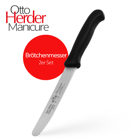 Otto Herder Tafelmesser 2er Set – Solingen, Wellenschliff, 21,5 cm, Klinge 10,5 cm, Schwarz, Rostfrei, Spülmaschinengeeignet