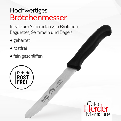 Otto Herder Tafelmesser 2er Set – Solingen, Wellenschliff, 21,5 cm, Klinge 10,5 cm, Schwarz, Rostfrei, Spülmaschinengeeignet