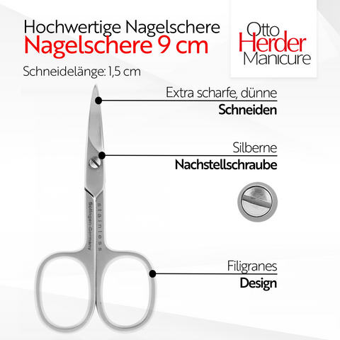 Otto Herder Nagelschere – Gebogene Nagelschere Solingen mit einseitiger Mikrozahnung, 9 cm hochwertiger rostfreier Edelstahl, extra scharf für Finger- und Fußnägel