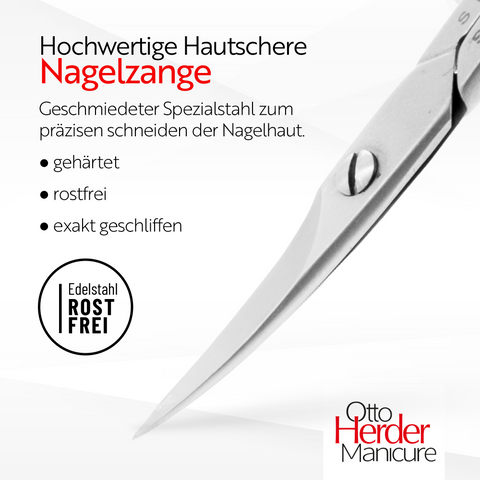Otto Herder Nagelschere – Gebogene Nagelschere Solingen mit einseitiger Mikrozahnung, 9 cm hochwertiger rostfreier Edelstahl, extra scharf für Finger- und Fußnägel