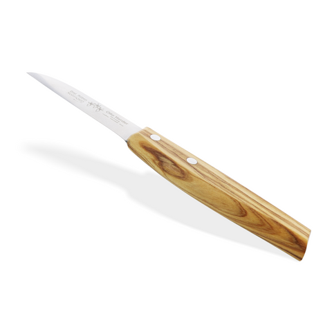 Otto Herder Schälmesser – Obstmesser und Gemüsemesser mit breitem dickem Griff aus Olivenholz, gerade Klinge, rostfrei, extra scharf, Made in Germany