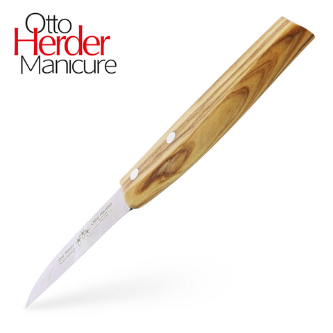 Otto Herder Schälmesser – Obstmesser und Gemüsemesser mit breitem dickem Griff aus Olivenholz, gerade Klinge, rostfrei, extra scharf, Made in Germany