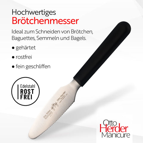 Otto Herder 2in1 Brötchenmesser, 2er Set, Solingen, rostfreier Edelstahl, 21 cm, Glattschliff & Wellenschliff, Ideal zum Schneiden von Brötchen & Butter