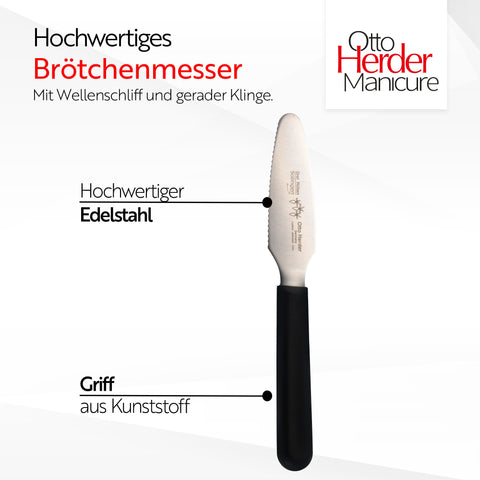 Otto Herder 2in1 Brötchenmesser, 2er Set, Solingen, rostfreier Edelstahl, 21 cm, Glattschliff & Wellenschliff, Ideal zum Schneiden von Brötchen & Butter