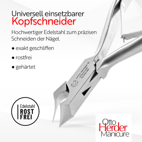 OTTO HERDER KOPFSCHNEIDER/Kopfschneider Fussnagelzange 14 cm mit einer Spitze für starke Fußnägel, rostfrei Halbkopfschneider gegen dicke eingewachsene Zehennägel